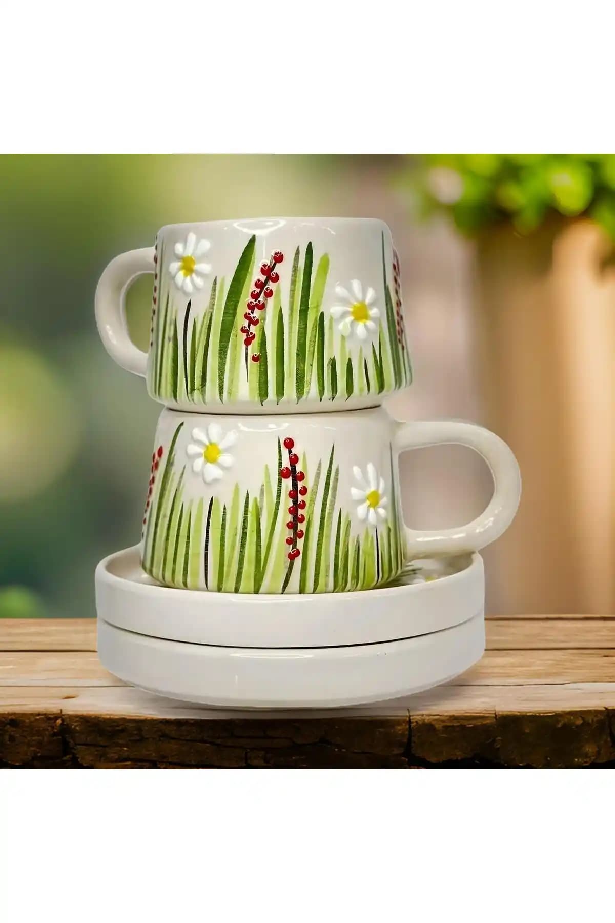 İlbay Çini Beyaz Papatya Kupa Bardak Seti – Kütahya Yapımı, El İşçiliği ve Zanaat