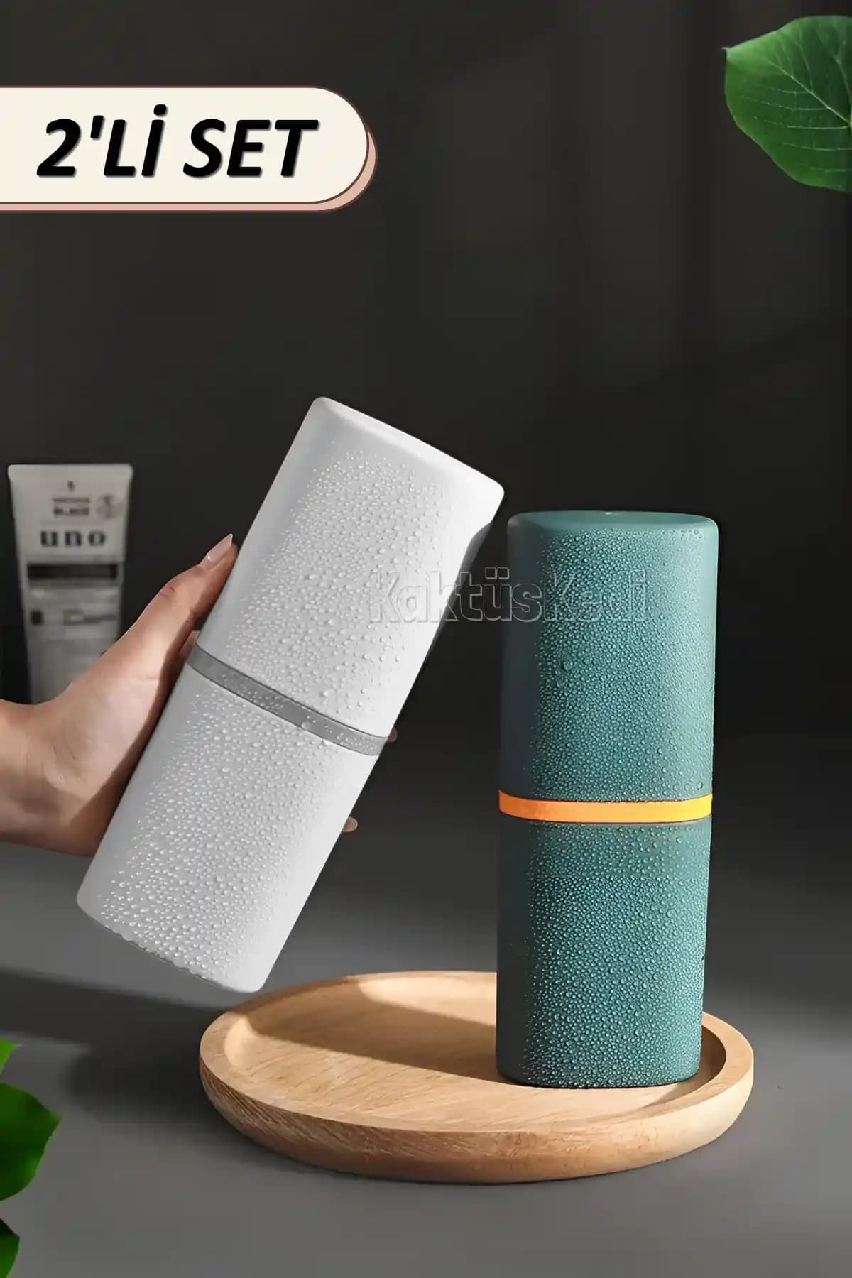 KaktüsKedi 2'li Aksesuar Taşıma Kutusu: Diş Fırçası ve Macunu İçin Pratik Saklama Çözümü