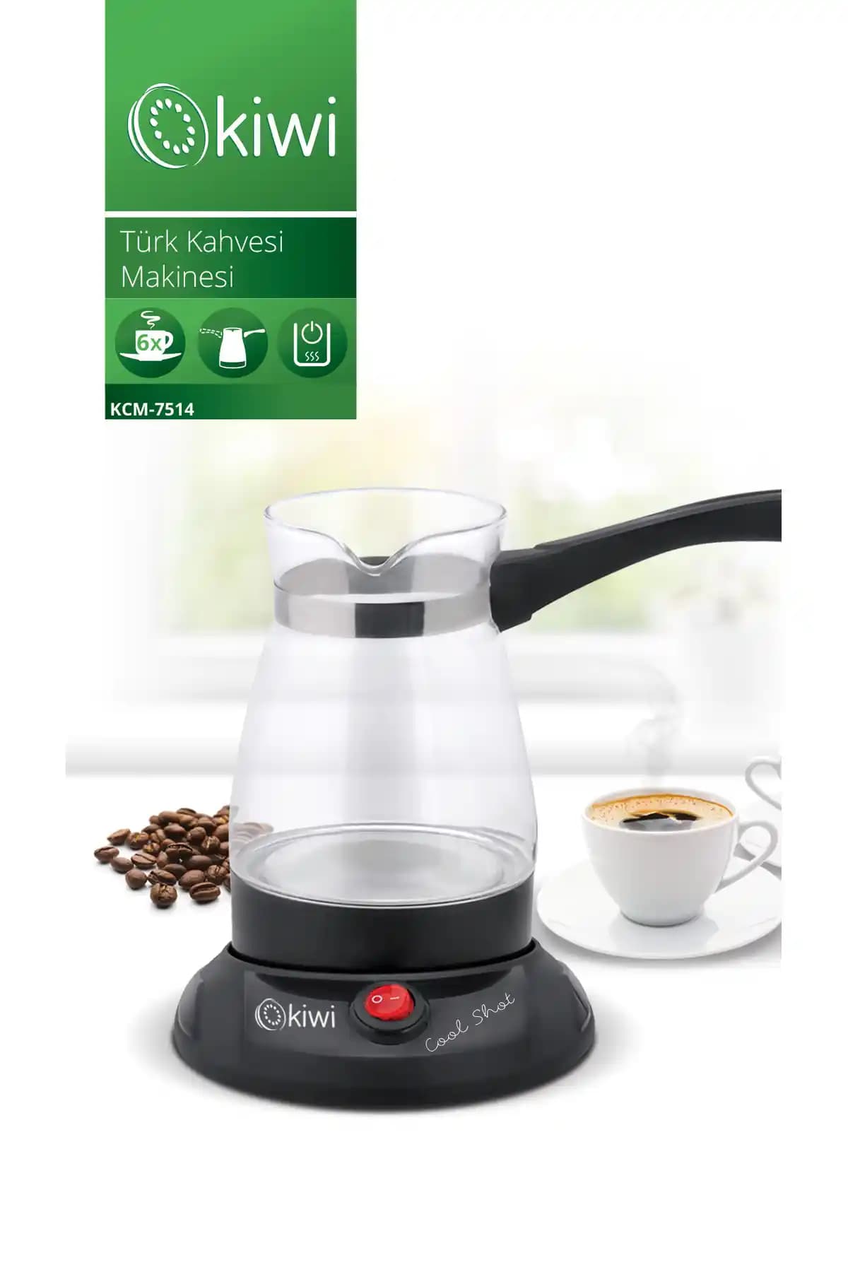 Kiwi KCM-7514 Cam Elektrikli Cezve: Siyah Tasarım ve 6 Fincan Kapasitesi, Türkiye Menşeili