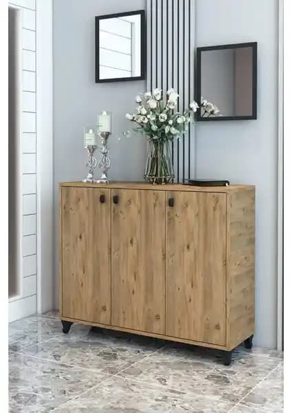 Konak 3 Kapaklı Ayakkabılık Çok Amaçlı Dolap: Dayanıklı Suntalam, Ayarlanabilir Raflarla