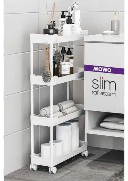 Mowo Home Slim 4 Katlı Tekerlekli Raf Ünitesi ile Ayarlanabilir Depolama Çözümü