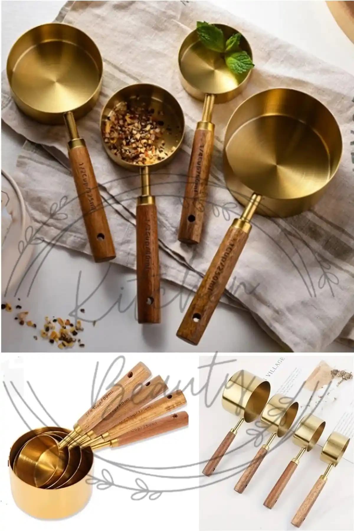 Mutfak Güzelliği: Paslanmaz Çelik Gövde, Ahşap Saplı 4'lü Ölçü Kaşığı Seti (60–250 ml)