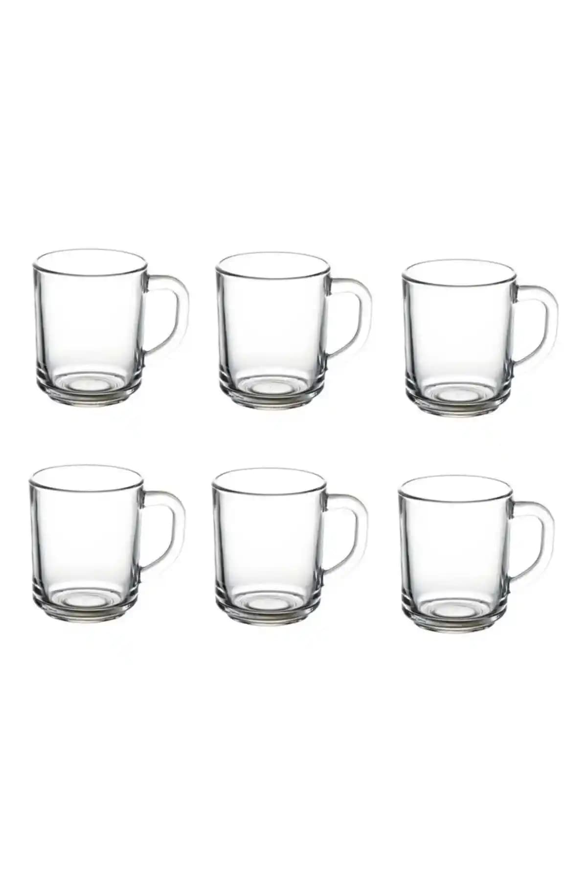 Paşabahçe 55029 Beyaz Cam Kulplu Kupa Bardak Seti, 6 Parça, 250 ml, Türkiye Menşei