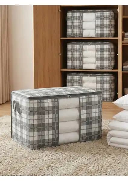 Pencereli Kare Desenli Ekose Gri Düzenleyici Hurç Seti: Dayanıklı ve Şık Depolama Çözümü