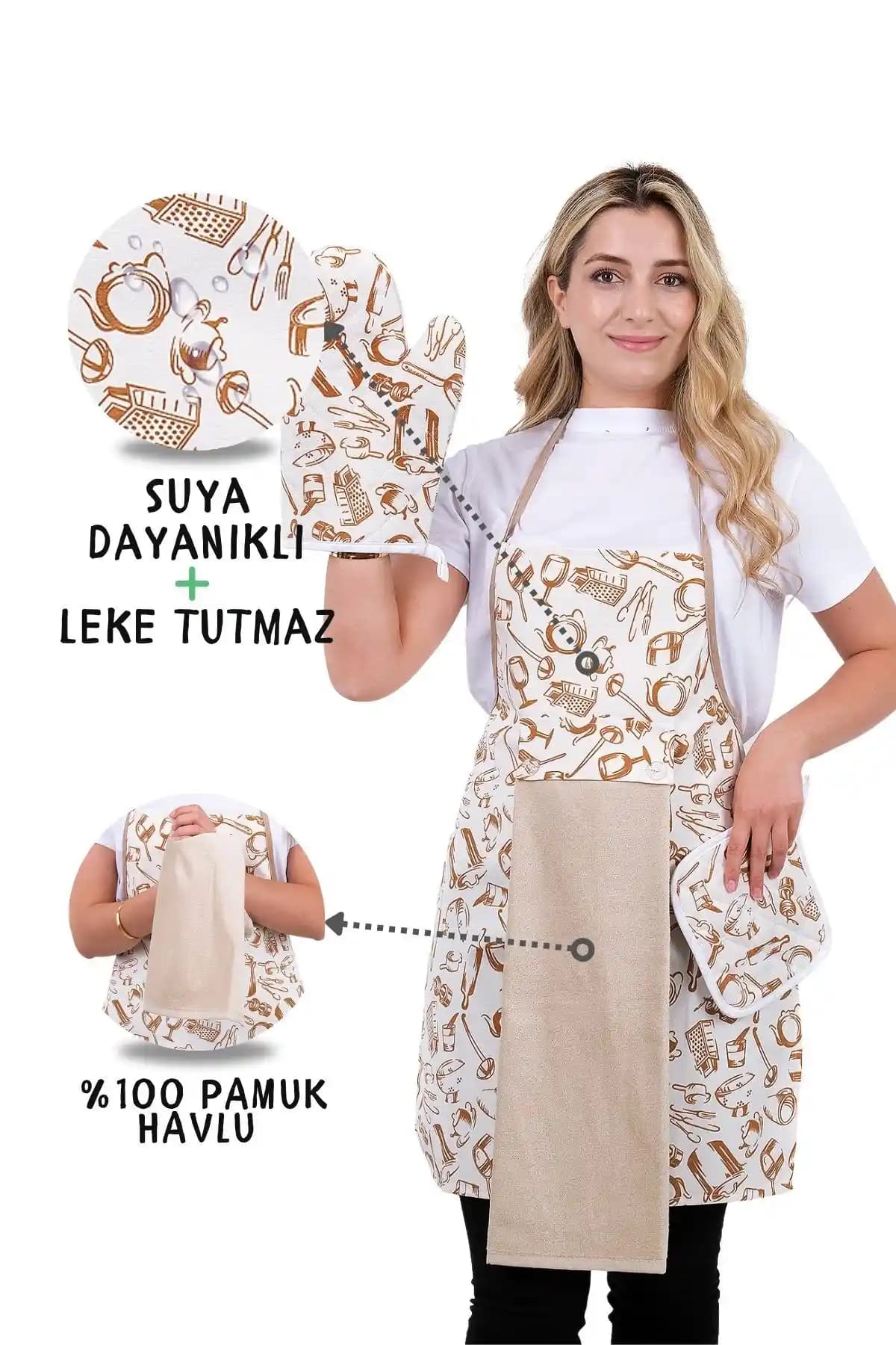 Sevilya Damla Sıvı Geçirmez Mutfak Önlüğü Seti 55x75 cm, Nefes Alabilir ve Dayanıklı