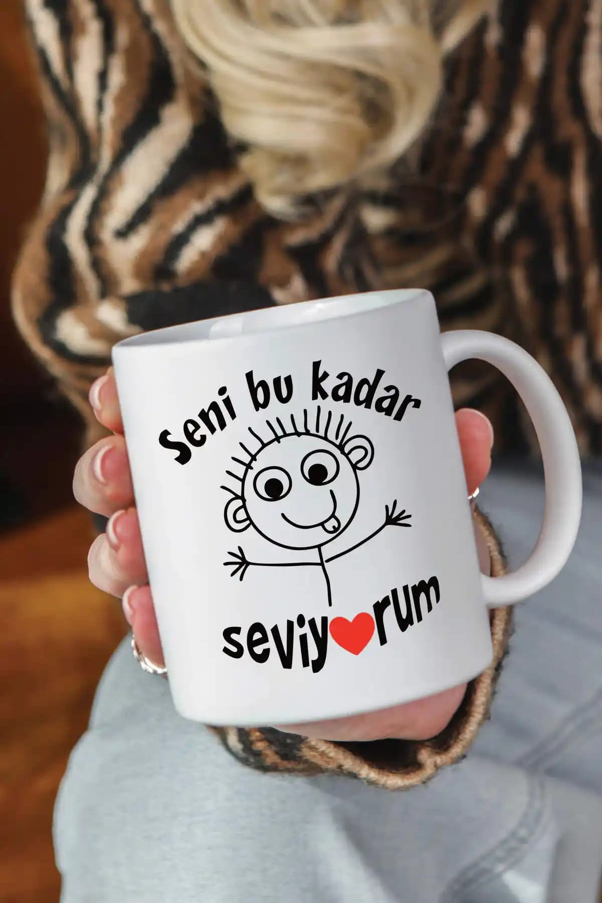 Sionar Seni Seviyorum Yazılı Bardak: Kişiye Özel Modern Seramik Kupa, 325 ml