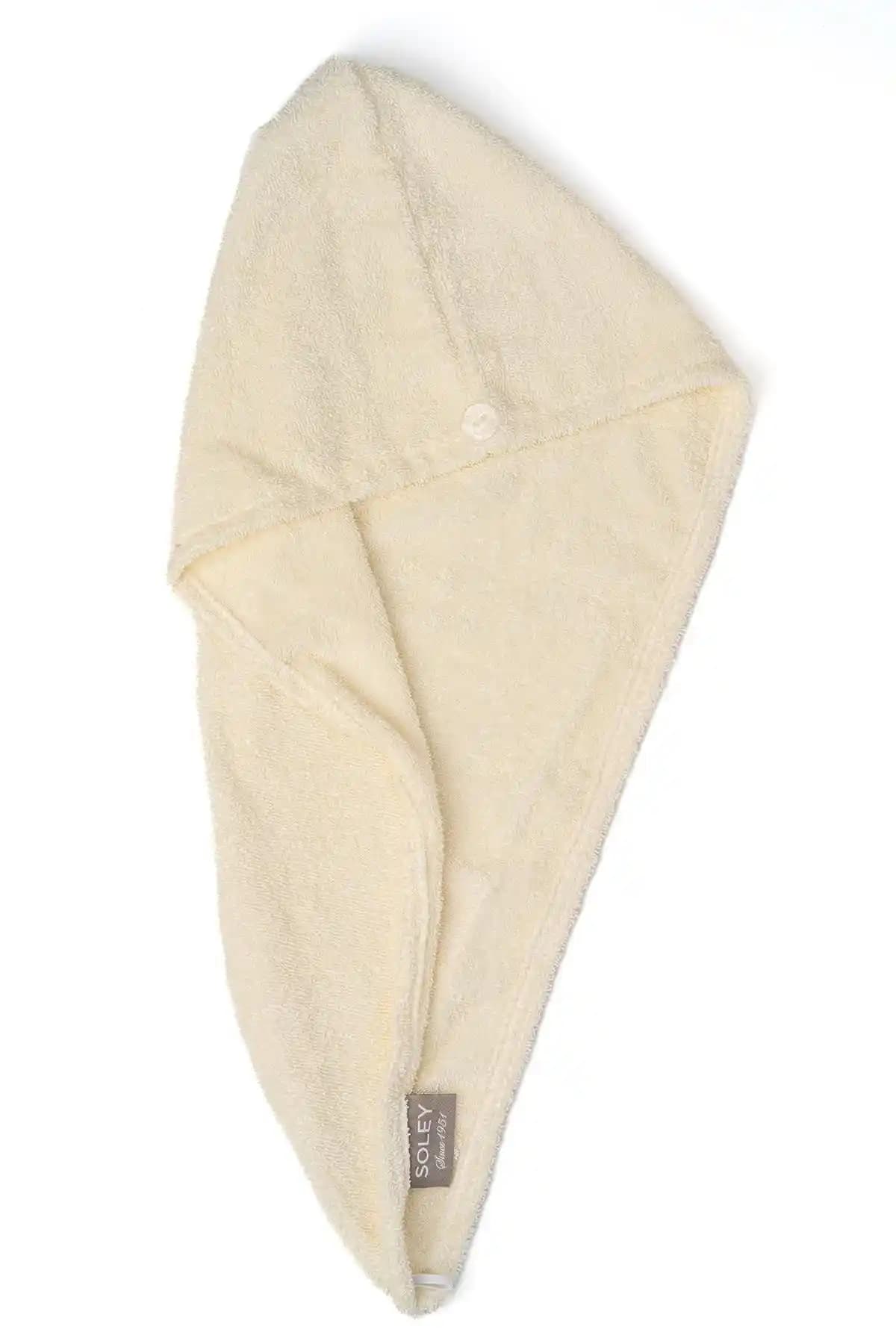 Soley Talya Bone Saç Havlusu – 100% Pamuk, Bej, 25x65 cm, OEKO-TEX Onaylı Güvenli