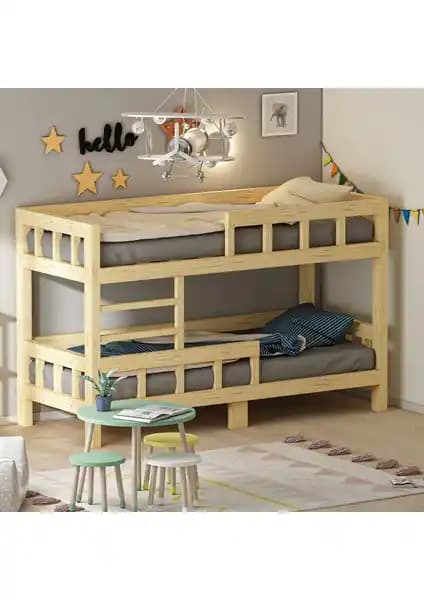 Stefani Montessori Yatak Ranza - 100x200 cm Masif Çam Ahşap, Avrupa E1 Güvenli Malzeme