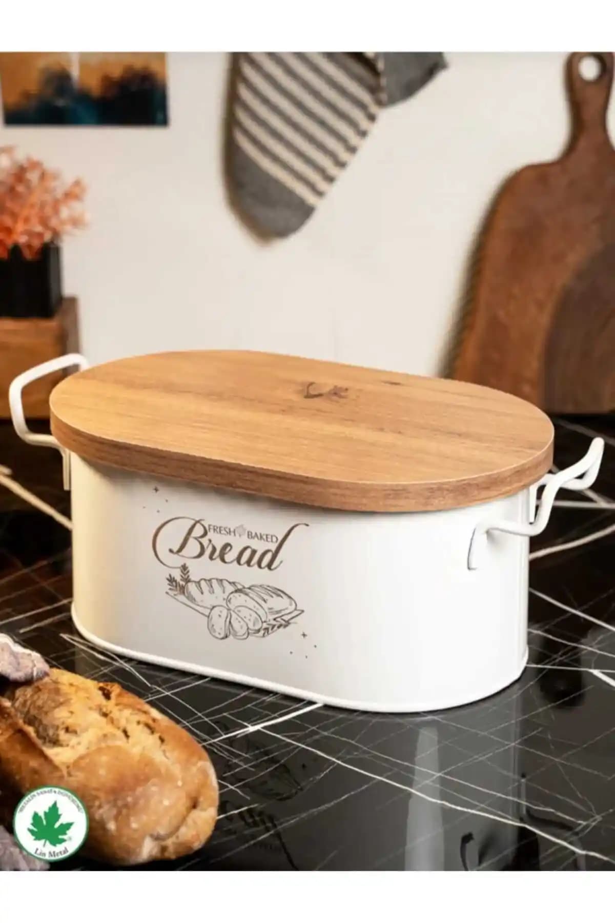 Tahtalı Ekmeklik: Beyaz Metal Gövdeli, Dayanıklı Mutfak Saklama ve Sergileme
