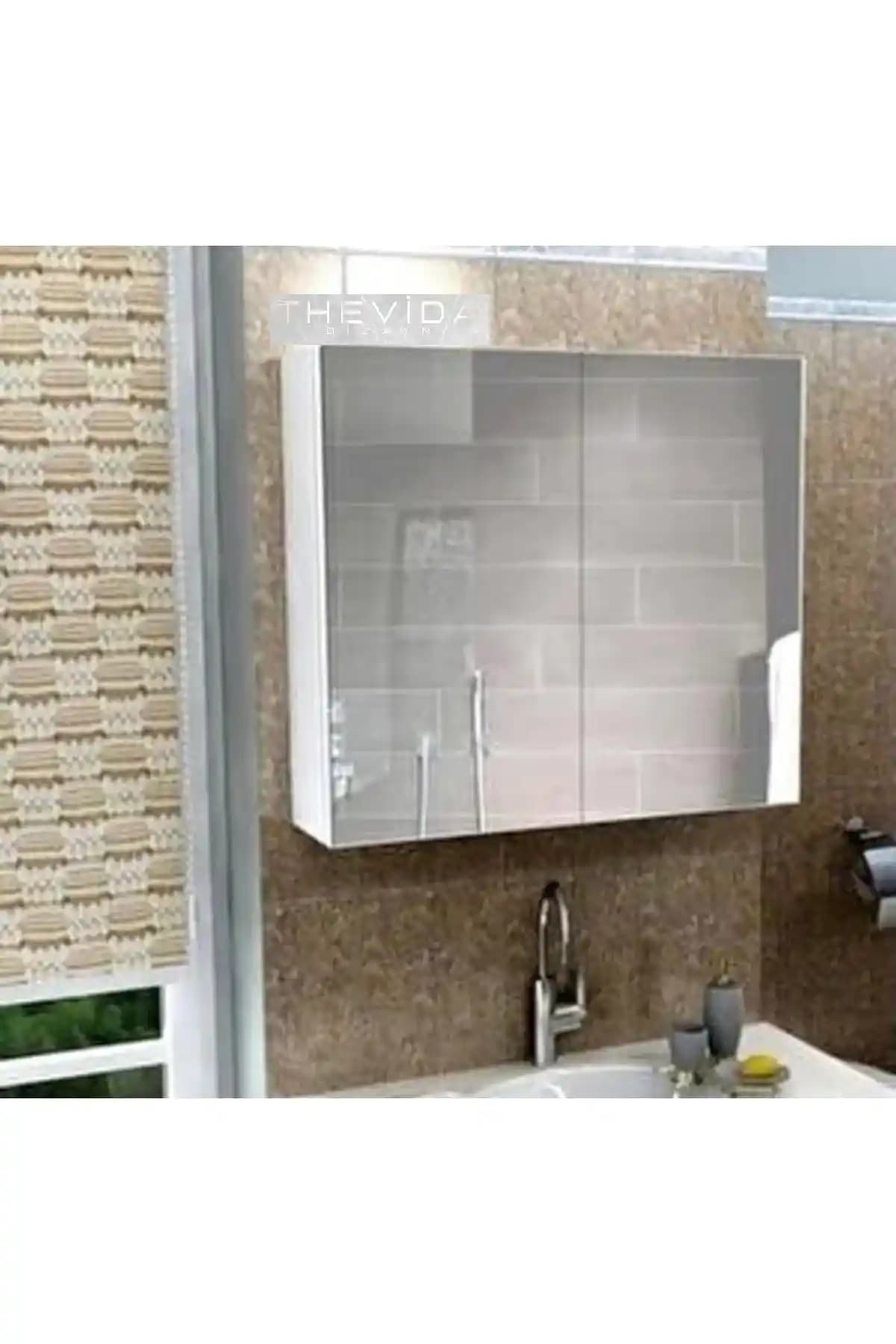 Thevida Lavabo Üstü Aynalı Banyo Dolabı Beyaz – Klasik Stil ve Pratik Depolama