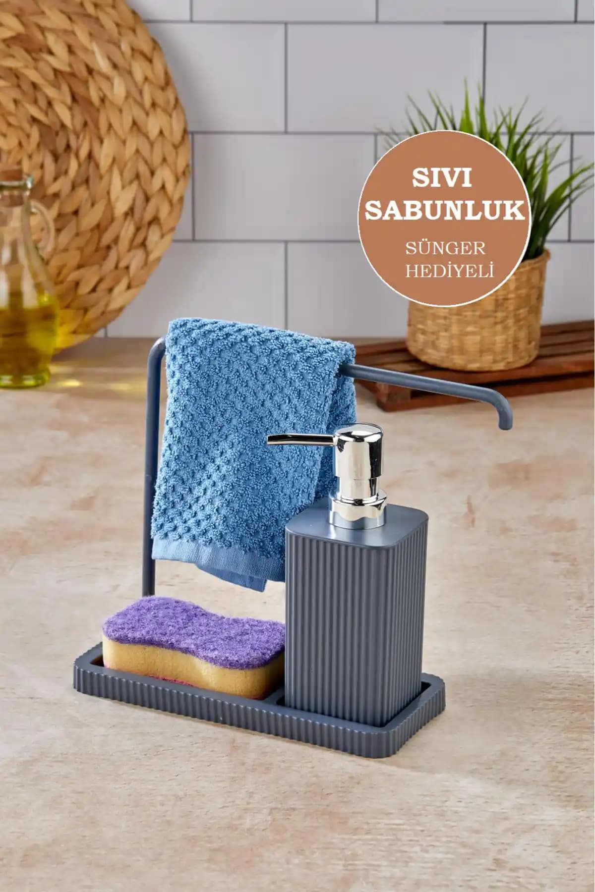 Tugomer Bez Standlı Deterjanlık: Mutfakta Sıvı Sabunluk ve Süngerli Set ile Hijyenik Düzen