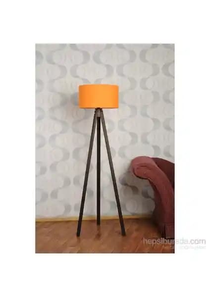 Tutta La Vita Üç Ayaklı Köşe Lambaderi: Turuncu Başlık, Ceviz Ayak, E27 75W Kaplama