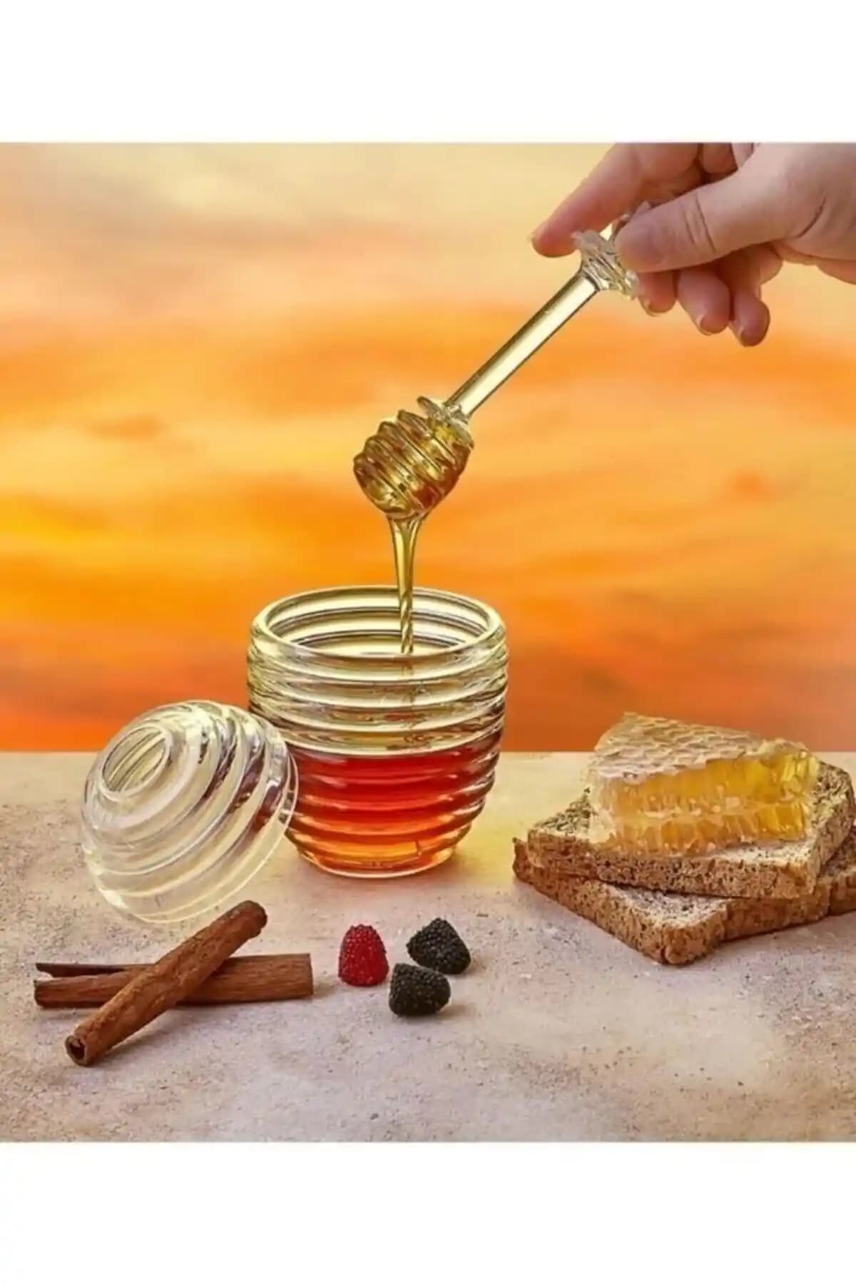 Viyalente Bal Reçel Pekmez Tahin Kavanozu Kaşıklı, Modern Akrilik Saklama Çözümü KP-124
