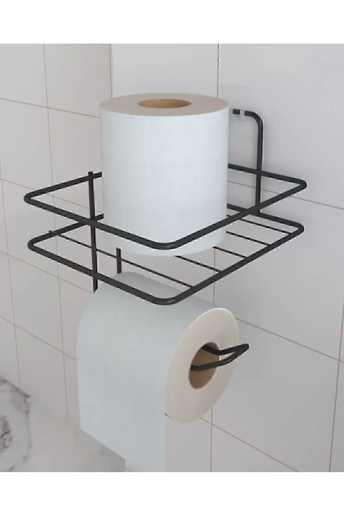 Yapışkanlı Tuvalet Kağıdı Tutucu – Siyah Mat Metal, Delme Gerekmeden Kolay Montaj