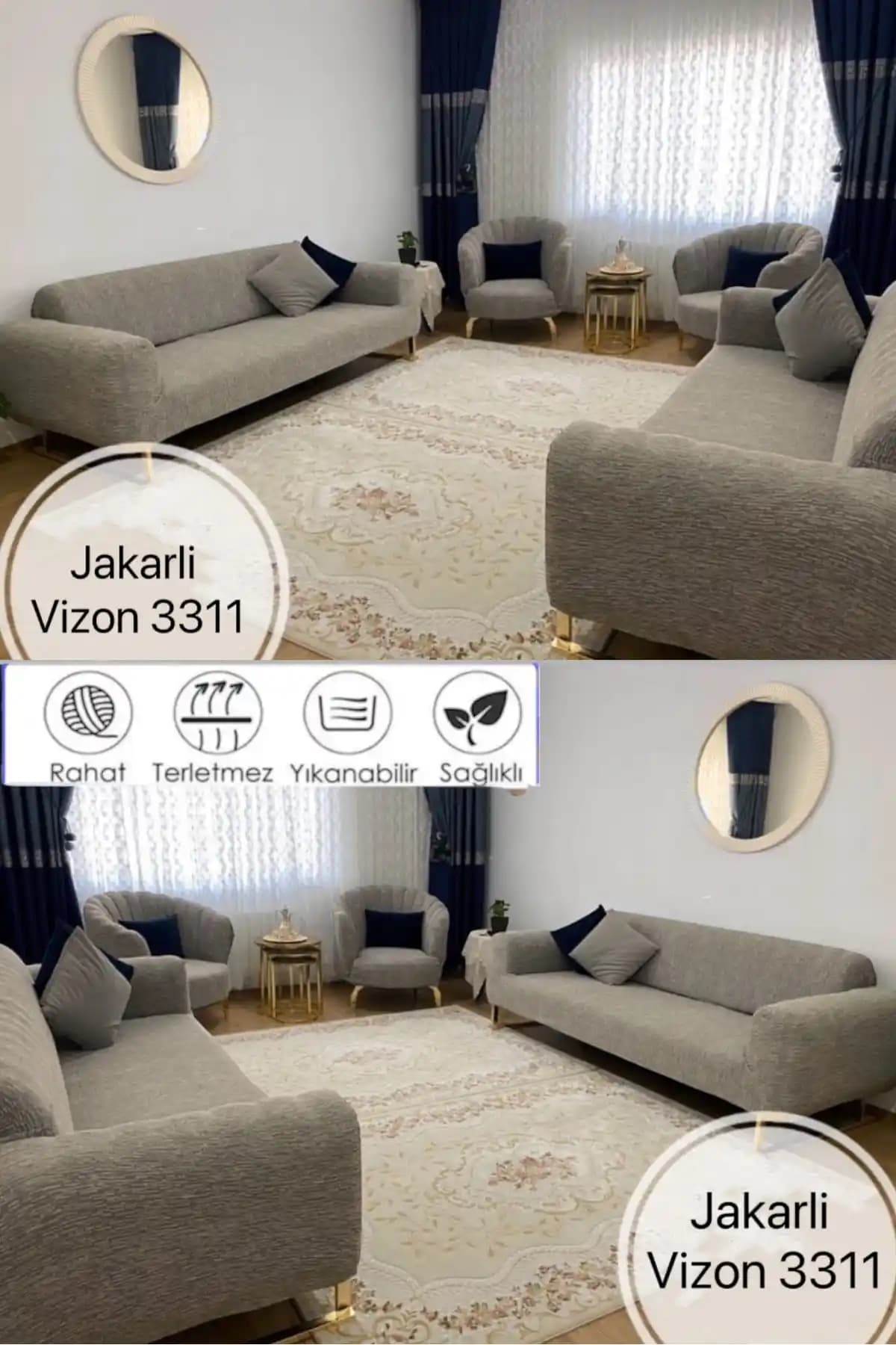 Zarif Jakarlı 3311 Lastikli Koltuk Örtüsü Takımı ile Koltuklar İçin Şık ve Dayanıklı Çözüm