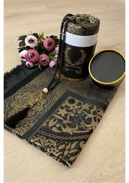 Ayhanhome Siyah Tafta Seccade ve İnci Tesbih Seti: Çeyizlik Hediye Kutulu, Zarif Tasarım