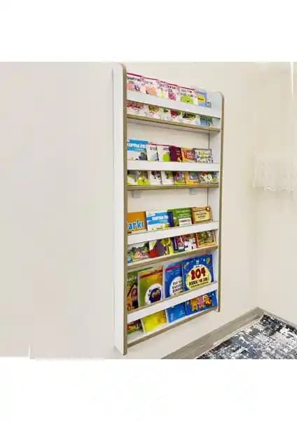 Emdief Home Montessori Çocuk Odası Eğitici Kitaplık – Duvara Monte MDF 4 Raflı Tasarım