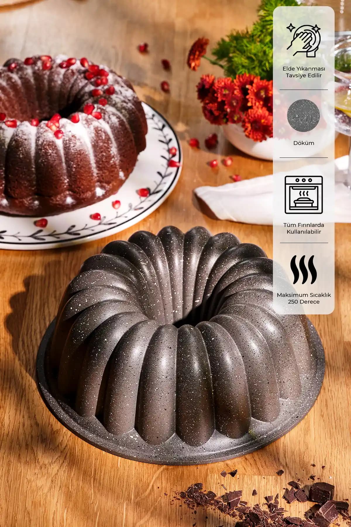 Emsan Arya Döküm Kek Kalıbı: Granit Kaplama ile Eşit Isı Dağılımı ve 24 cm Boyut