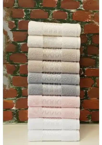 Özdilek Elissa Havlu Seti 10 Adet – %100 Pamuk, 50x80 cm, Bej Beyaz Gri Taş Krem
