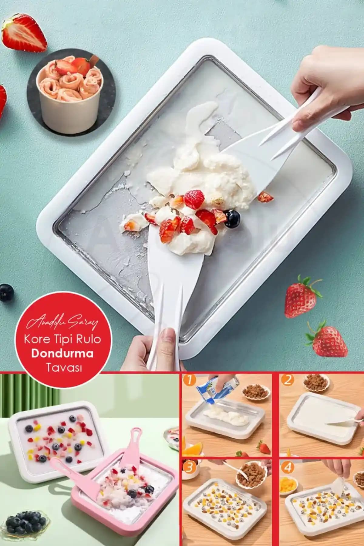 Türkiye menşeli çok işlevli dondurma yapım aparatı: Kore tarzı rulo ve yoğurt dondurma