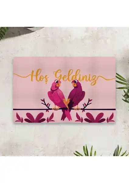 Vagonik Kuş Temalı Dijital Baskılı Kapı Önü Paspası – İç/Dış Mekân Dayanıklı 50x70