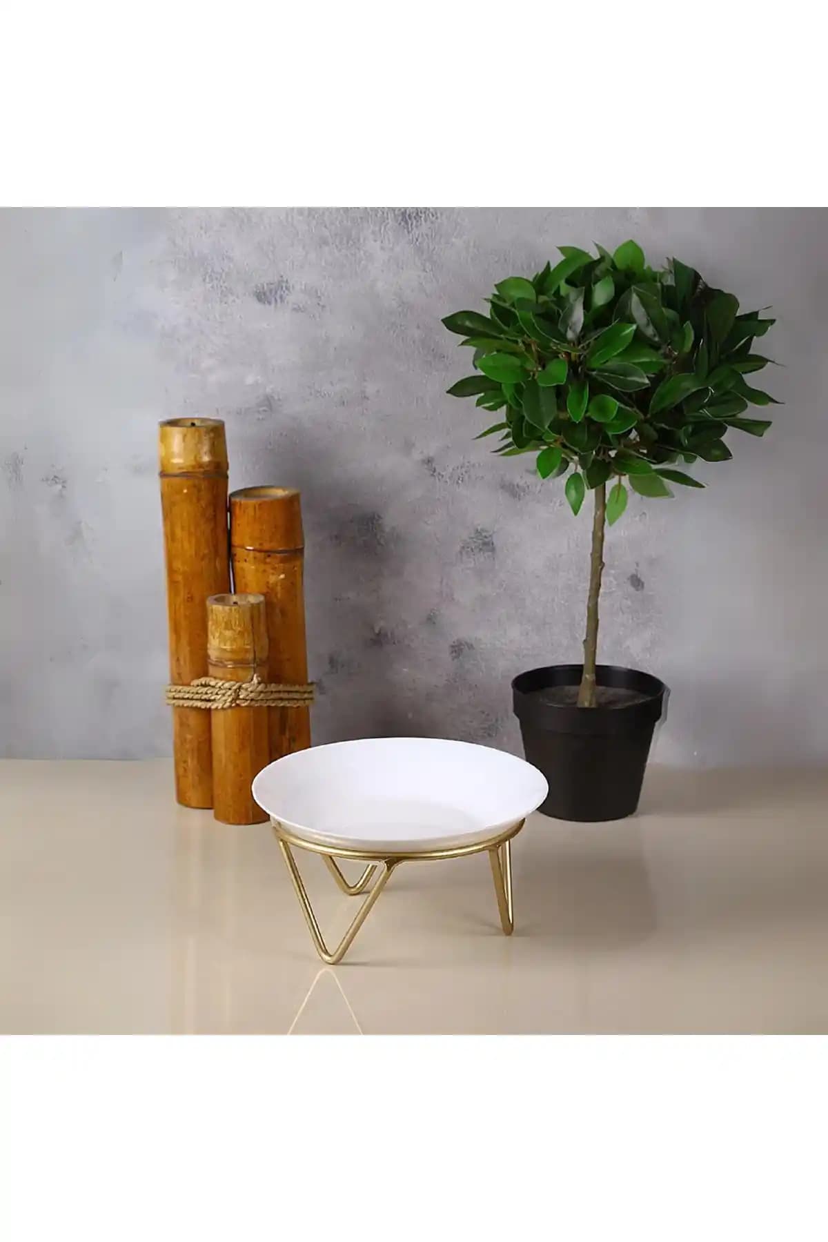 Yaren Style Lüks Altın Renk Paslanmaz Çelik Ayaklı Dekoratif Pasta Sunumluk – Tek Parça