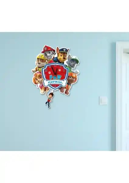 Arya Ahşap Sarkaçlı Paw Patrol Çocuk Odası Duvar Saati, Dayanıklı ve Renkli Tasarım