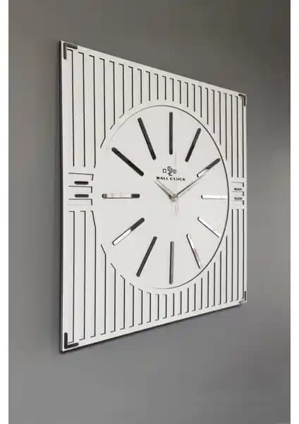 Asse Özel Lüx Çizgi Desenli Ayna Pleksi Kare Duvar Saati Modern İç Mekan Dekoru