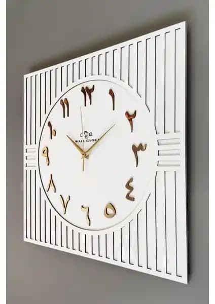 Asse Tasarım Kare Çizgi Desenli Arapça Rakam Dekoratif Duvar Saati 50x50 cm Şık ve Modern Tasarım
