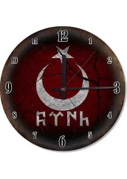 Cakasepetim Bayrak Eski Türk Yazısı Temalı Duvar Saati 30cm ve 50cm Çap Seçenekleriyle
