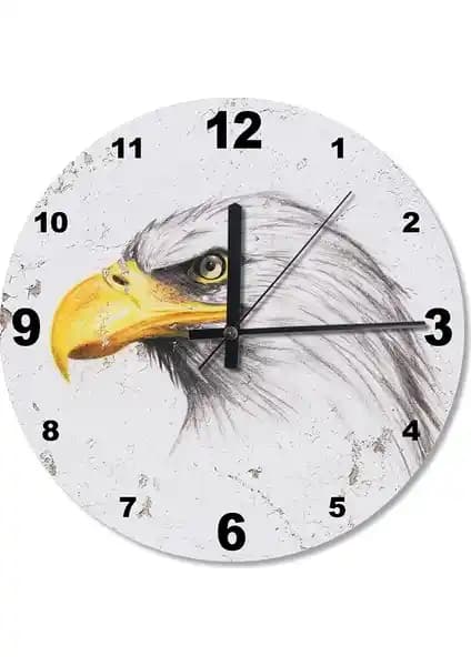 Cakasepetim Sarı Gagalı Kara Kartal Baskılı Ahşap Duvar Saati - Estetik ve Fonksiyonel Tasarım