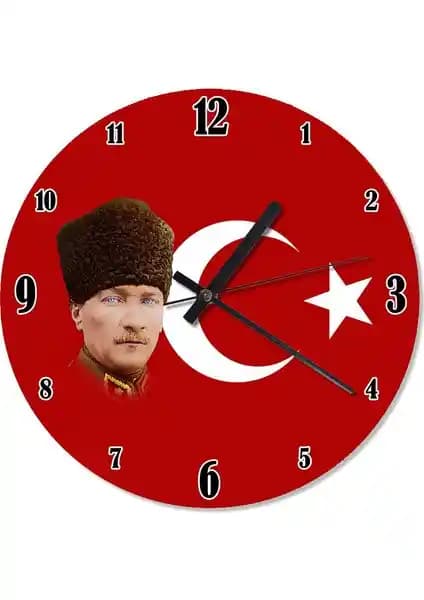 Cakasepetim Tablomega Atatürk ve Bayrak Desenli Duvar Saati Dekorasyon İçin Uygun Bir Seçenek