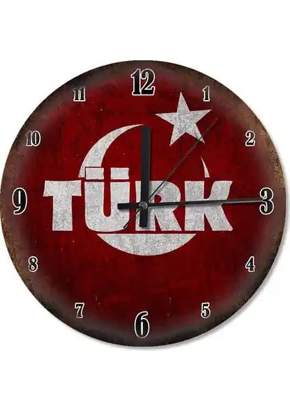 Cakasepetim Türk Yazı Bayrak Sessiz Duvar Saati Modern ve Estetik Tasarımıyla Dekorasyonunuza Şıklık Katar