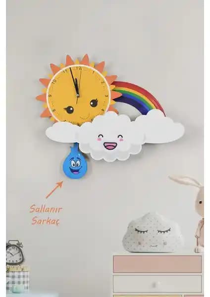 Çocuk Odası Dekorasyonuna Renkli ve Dayanıklı Ahşap Duvar Saati Çeşidi
