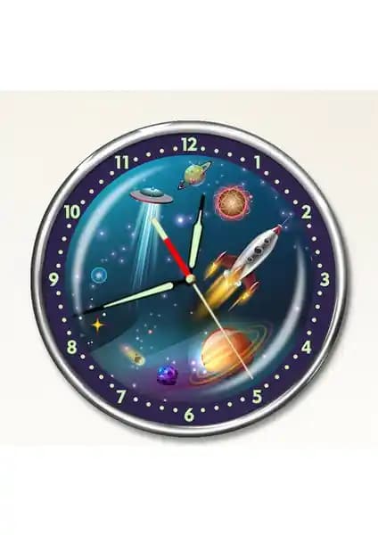 Çocuk Odası Dekorasyonunu Canlandıran Gece Parlayan Uzay ve Ufo Temalı Duvar Saati