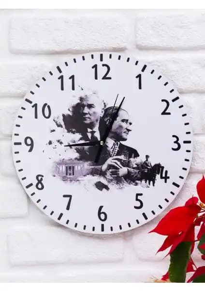 Deep Craft Dekoratif Ahşap Duvar Saati Atatürk Temalı Şık ve Dayanıklı Tasarım