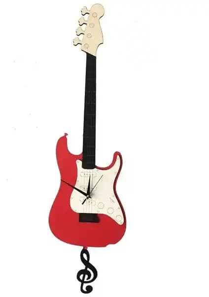 Good Time Büyük Boy Sallanır Sarkaçlı Kırmızı Gitar Duvar Saati: Modern ve Dinamik Dekoratif Saat