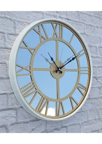 Markakanvas Beyaz Renk Metal Kasalı Aynalı Duvar Saati Modern İç Mekanlar İçin Şık Tasarım