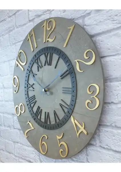 Markakanvas Mermer Desenli Altın Rakamlı Duvar Saati Modern ve Klasik Dekorasyonlara Uyum Sağlar