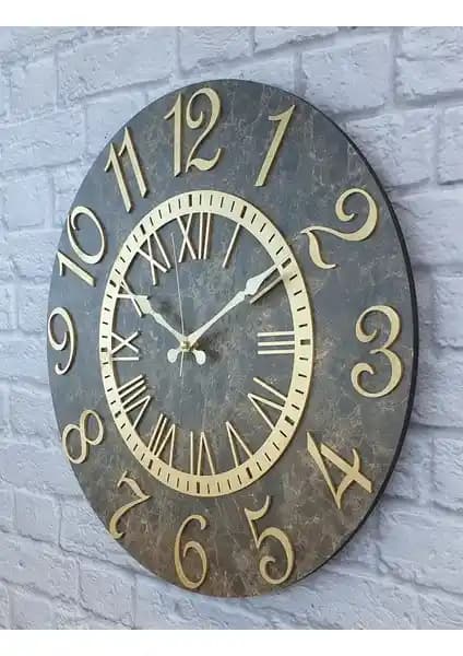 Markakanvas Mermer Desenli Altın Rakamlı Duvar Saati Modern ve Şık Tasarım Özellikleri