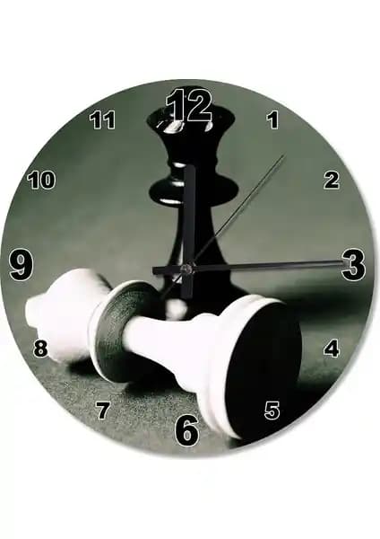 Modern Ahşap Satranç Temalı Duvar Saati - Estetik ve Sessiz Çalışma Özelliğiyle