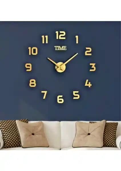 Numa Concept Büyük 3D Türkçe Rakamlı Gold Duvar Saati Dekoratif ve Şık Tasarım
