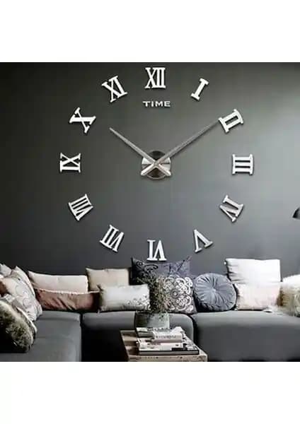Otantik 3D Ayna Roma Rakamlı Büyük Boy Duvar Saati ile Modern Dekorasyon