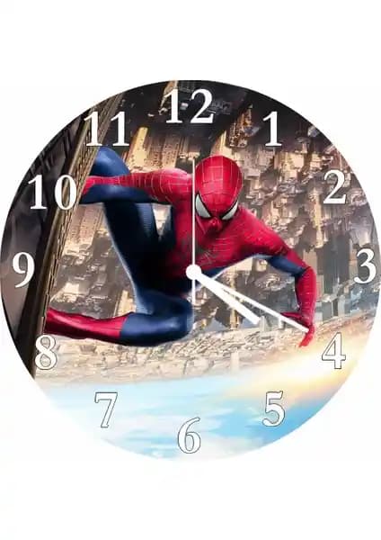 Resmo Örümcek Adam Bombeli Gerçek Cam Duvar Saati Çocuk ve Gençler İçin Şık Dekorasyon Parçası