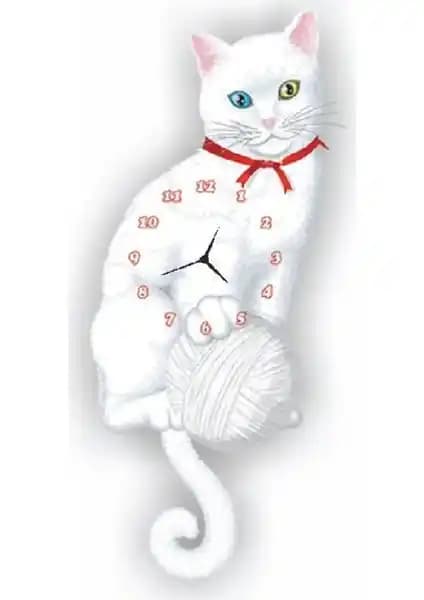 Şık ve Fonksiyonel Ahşap Van Kedisi Sallanan Sarkaçlı Duvar Saati
