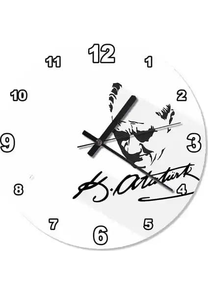 Siyah Beyaz Atatürk İmza Özel Tasarım Duvar Saati Modern ve Anlamlı Dekorasyon Parçası
