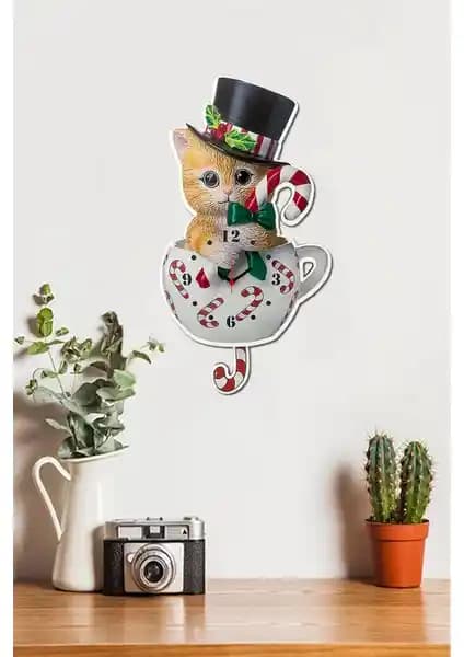 Sokaktaki Hediyem Şeker Kedi Sallanır Sarkaçlı Duvar Saati Ev Dekorasyonunda Şık ve Eğlenceli Bir Seçenek