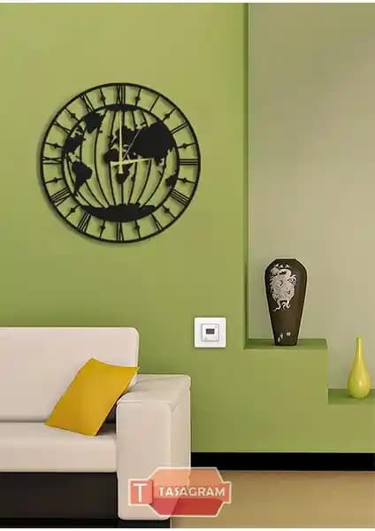 Tasagram Dünya Lazer Kesim Metal Duvar Saati: Modern ve Dayanıklı Dekoratif Saat