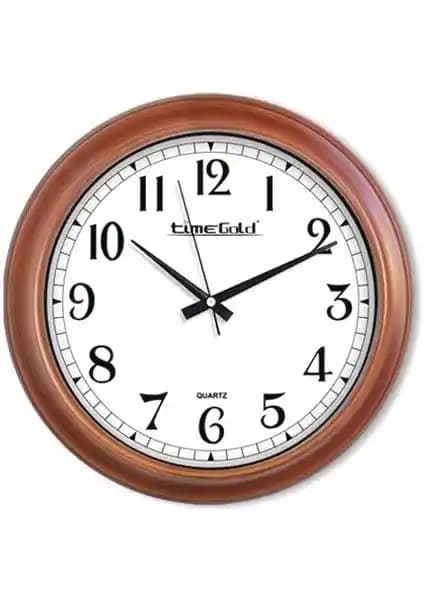 Time Gold Ahşap Görünümünde Yuvarlak Duvar Saati Ev ve Ofis Dekorasyonu İçin Uygun