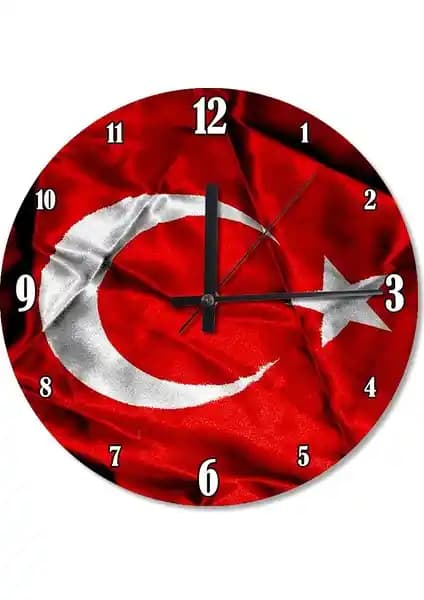 Türk Bayrağı Temalı Dekoratif Duvar Saati: Modern ve Dayanıklı Tasarım Özellikleri